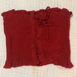 Red Smocked Crop Top